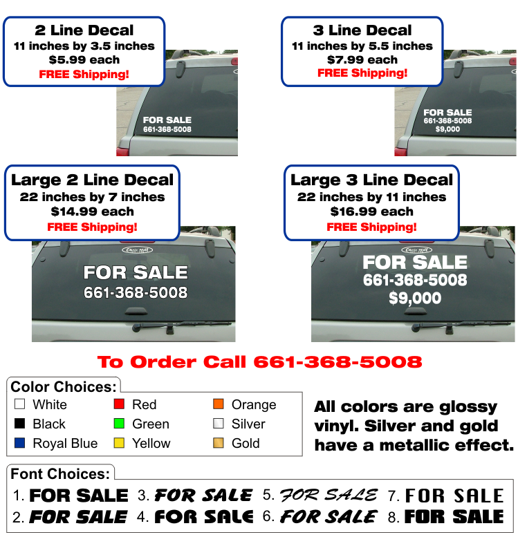 Vehicle For Sale Decals